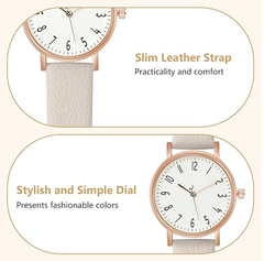Women’s Leather Quartz Watch with White Dial, Elegant Analog Fashion Watch