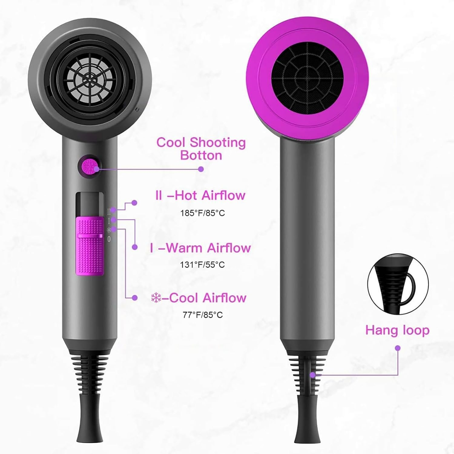 Professional 1800W Ionic Hair Dryer – Fast Drying Blow Dryer with Diffuser & Nozzles