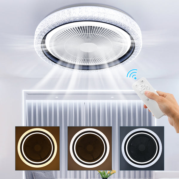 Smart RGB LED Ceiling Fan with Bluetooth Speaker & Remote Control – Modern Starry Sky Design