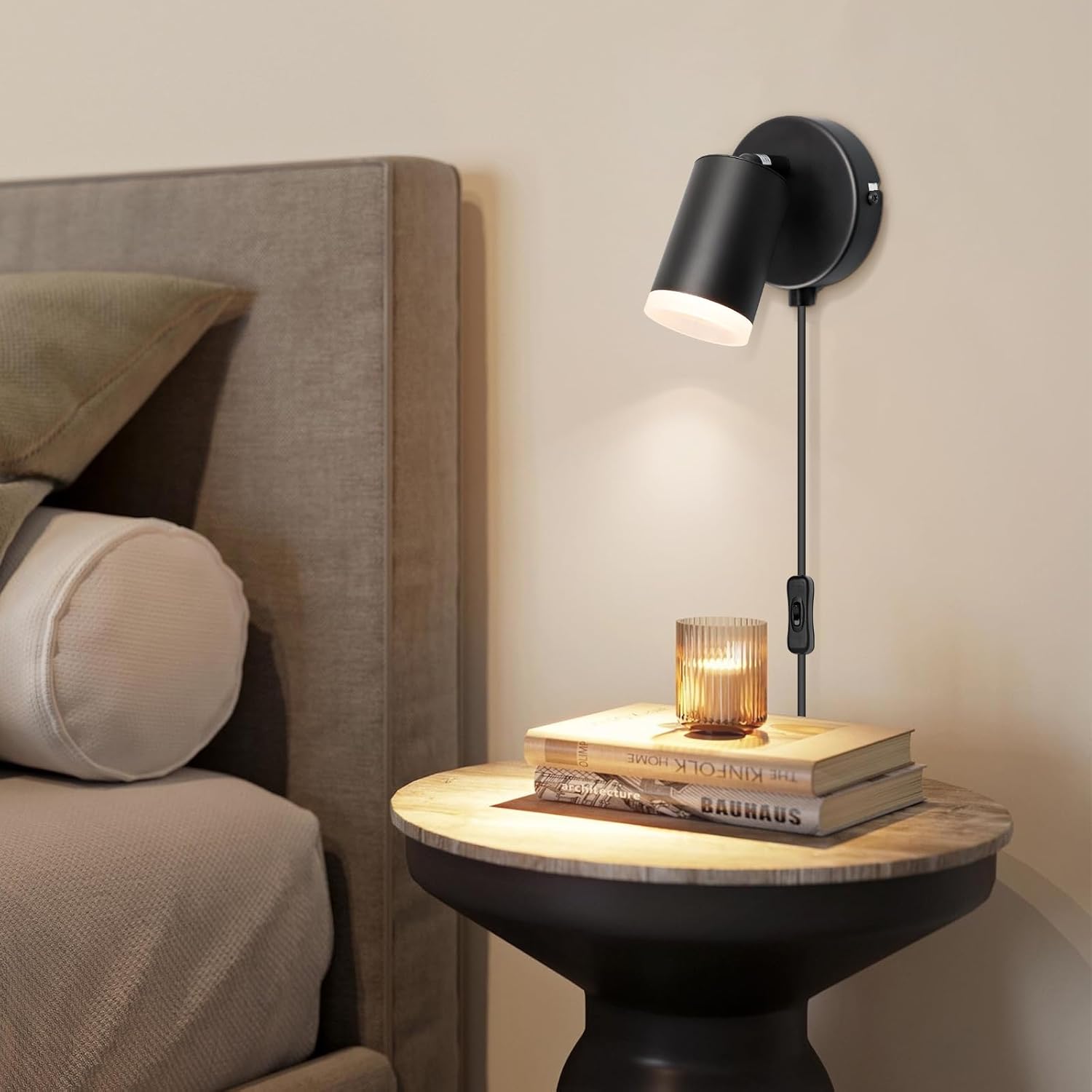 Wall Lights with Switch, Adjustable GU10 Plug-In Lamps 2 Pack
