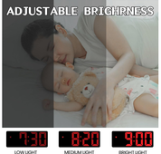 Digital LED Alarm Clock with Snooze, Temperature & Adjustable Brightness (Red)