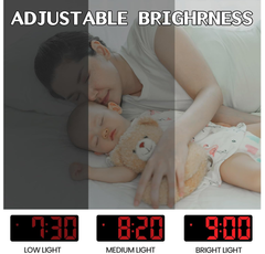 Digital LED Alarm Clock with Snooze, Temperature & Adjustable Brightness (Red)