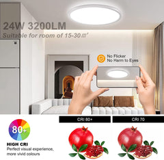 12-Inch 24W RGB Dimmable LED Flush Mount Ceiling Light - High Brightness 3200lm, Remote-Controlled