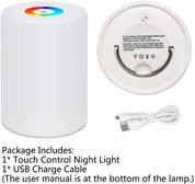 LED Night Light - Smart Bedside Table Lamp Touch Control, Dimmable, USB Rechargeable, Portable, RGB Color Changing