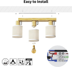 3-Way Kitchen Ceiling Spotlight with Adjustable Wooden Bar