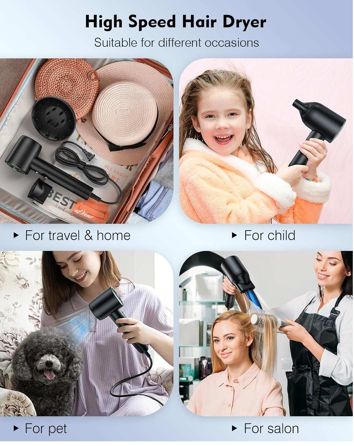 High-Speed 160,000 RPM Ionic Hair Dryer – Fast, Lightweight & Low Noise Design