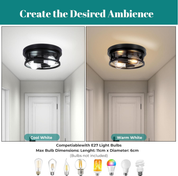 Round Black Ceiling Light, 2-Way Ceiling Lights with E27 Flush Light Fittings Ceilings, Ceiling Lighting for Chandeliers Ceiling Light, Ceiling Lights Living Room