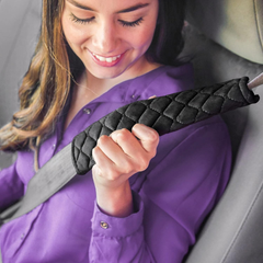 Car Seat Belt Pads – Soft Harness Shoulder Cushions with Hook & Loop Strap (Black, 2-Pack)