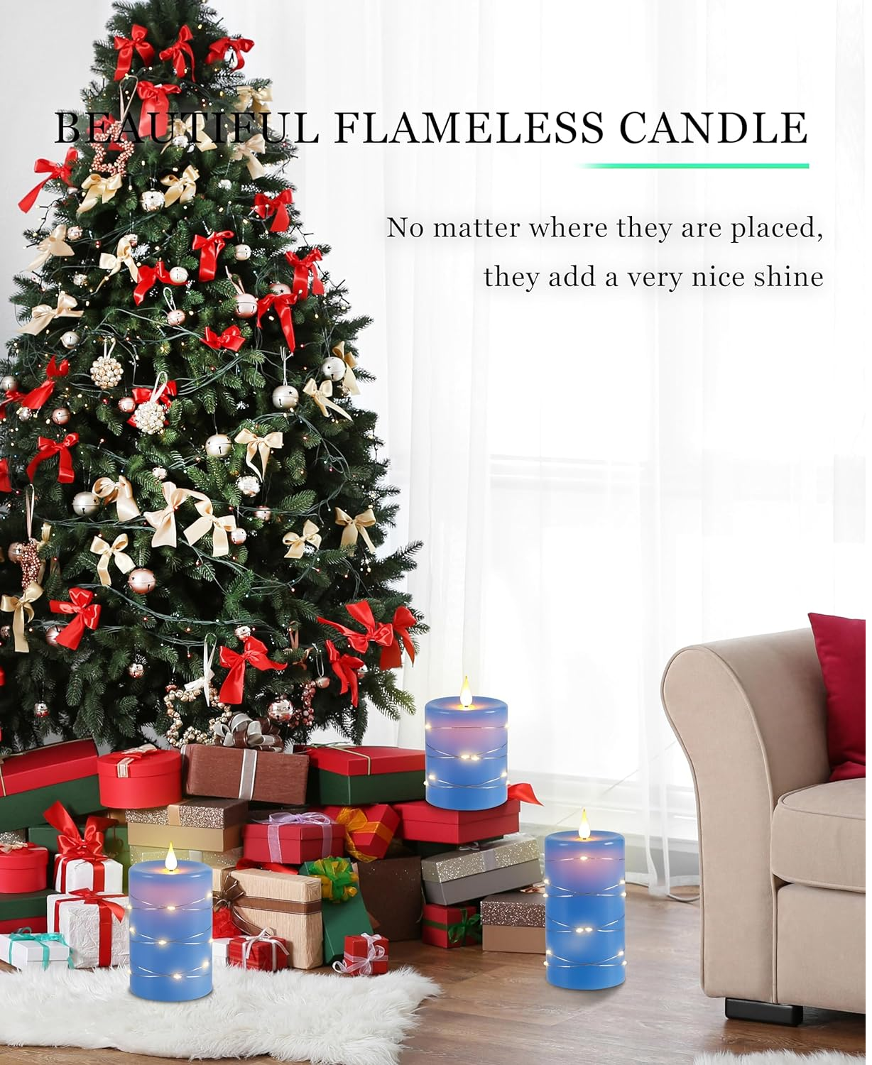 Flameless LED Candles with Starry String Lights – 3-Pack Real Wax, Remote & Timer Function