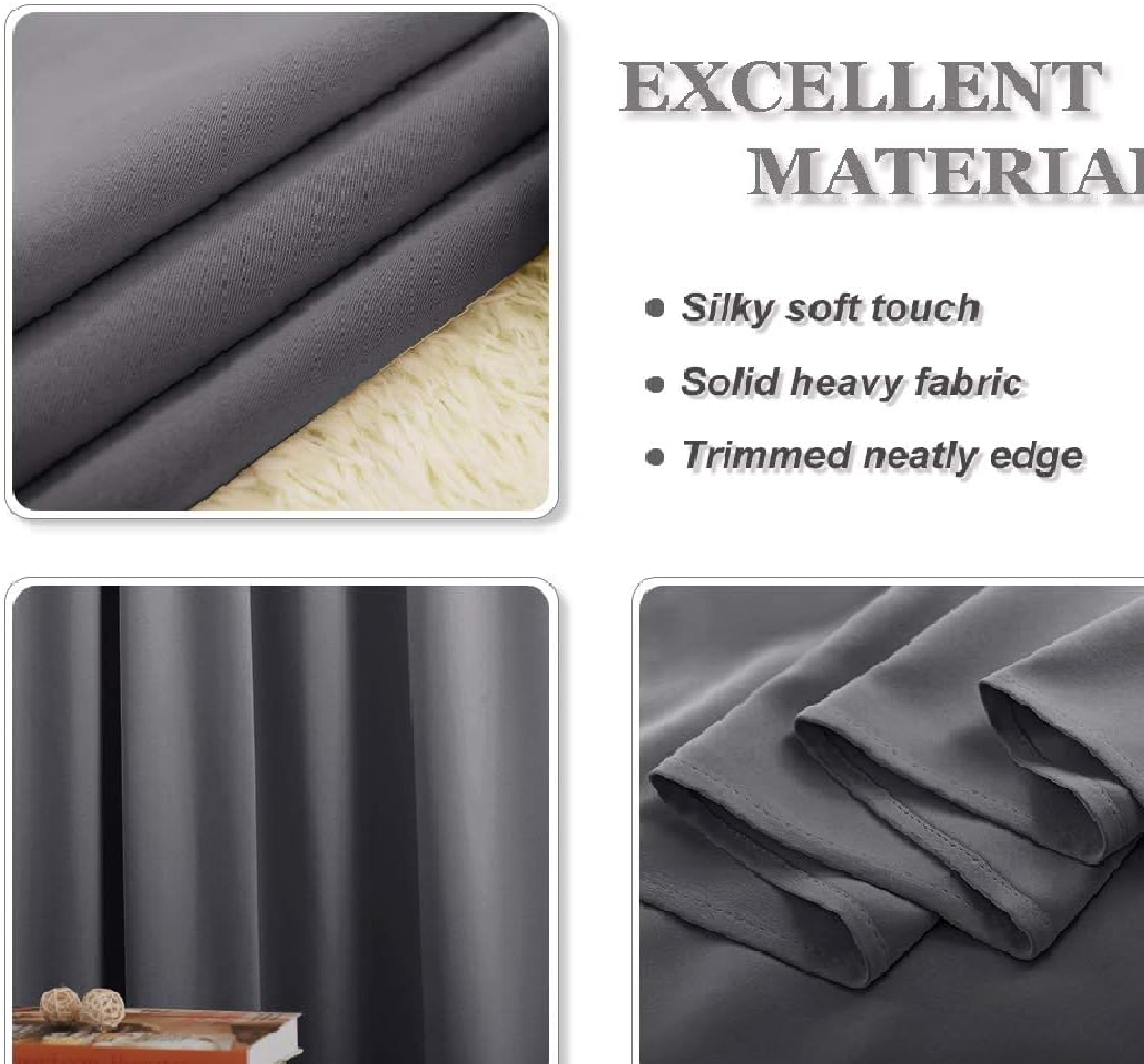 Thermal Blackout Pencil Pleat Curtains – 90x54 Inch Grey Drapes, 2 Panels