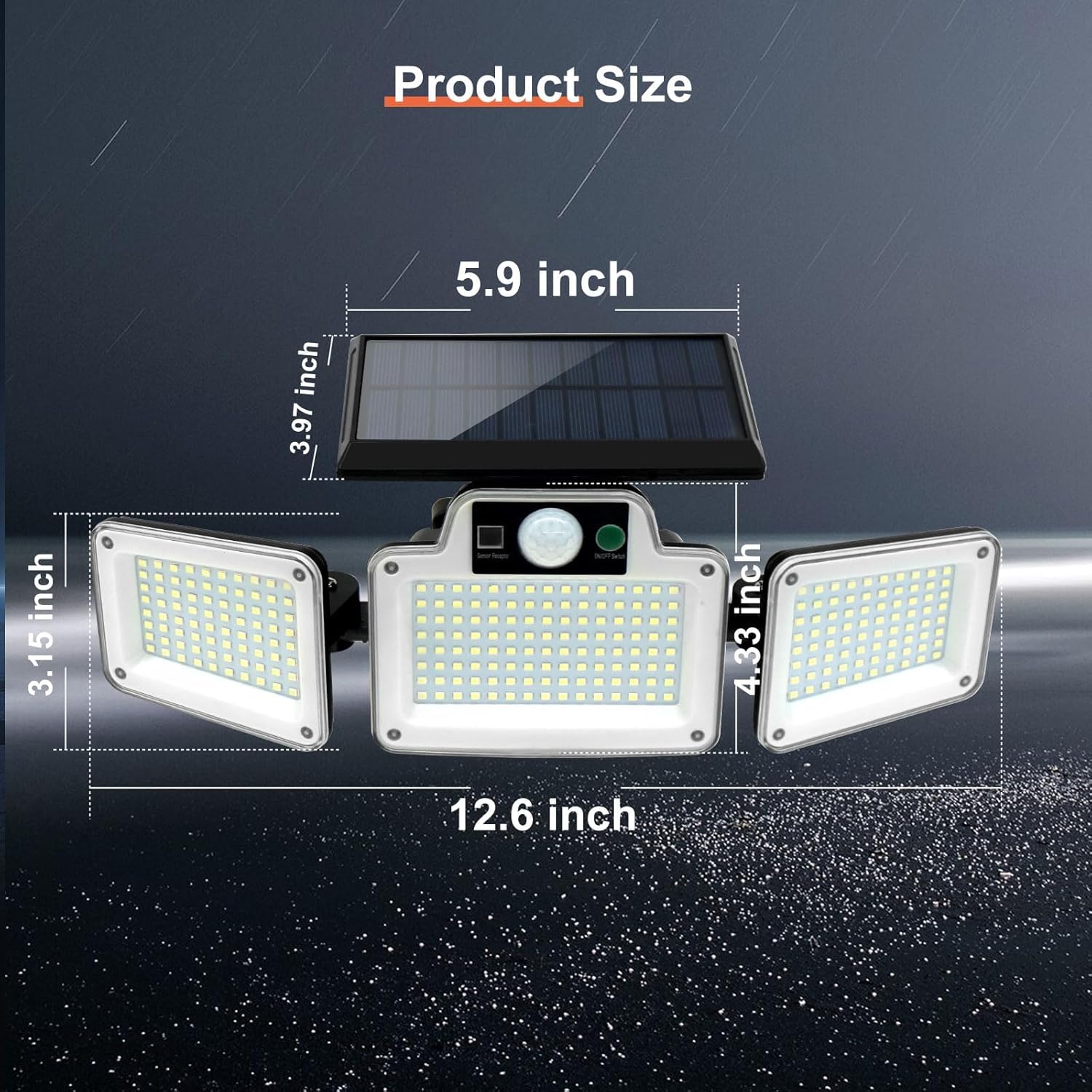 280 LED Solar Motion Light – 3-Head Outdoor Floodlight