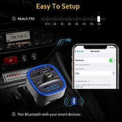 Bluetooth FM Transmitter for Car – Wireless Radio Adapter with Hands-Free Calls & LED