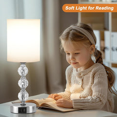 Crystal Touch Bedside Lamp with USB-C & Dimmable Light
