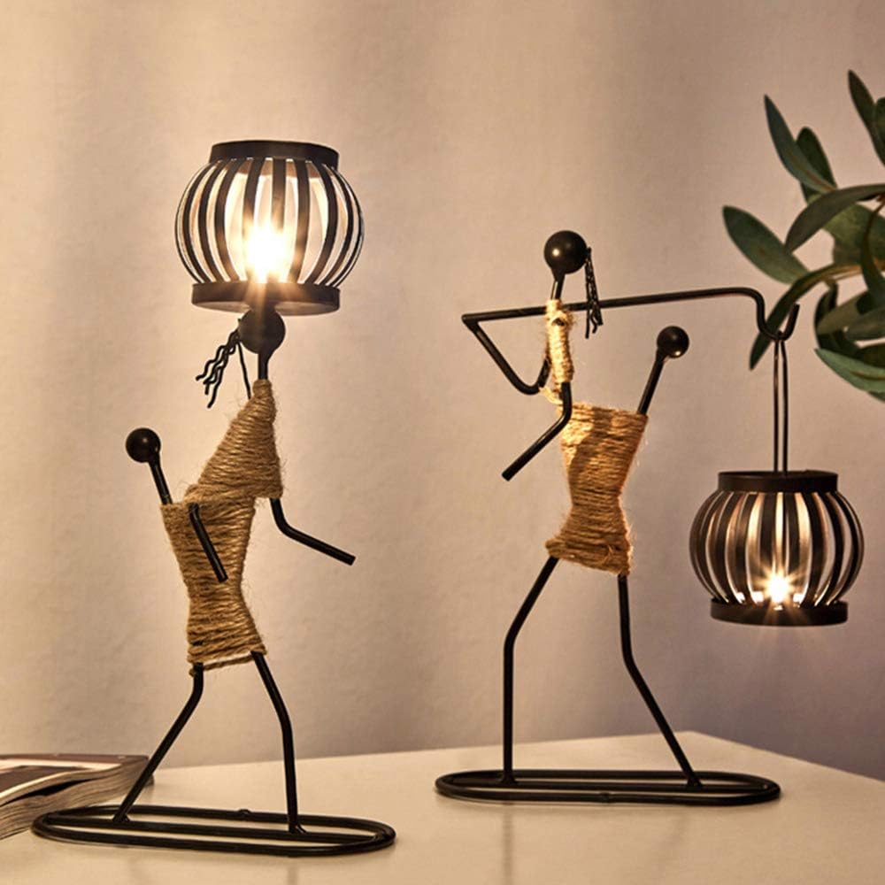 Retro Black Iron Little Girl Candle Holders Set