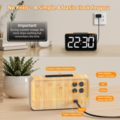 Digital LED Alarm Clock with Large Display, Snooze, 2 Volumes & 5 Brightness