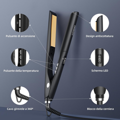 2-in-1 Hair Straightener & Curler – Titanium Plates, Fast Heat, LCD Display, Ionic Flat Iron (Black)