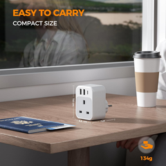 UK to EU Plug Adapter 2 Pack, 4-in-1 Europe Travel Adapter with 3 USB & USB-C