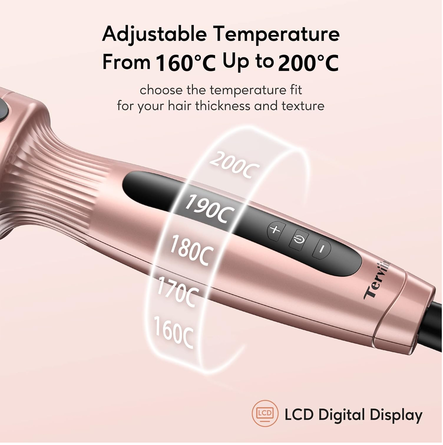 38mm Ceramic Ionic Thermal Brush – Heated Volumizing Curling Iron with LCD Display