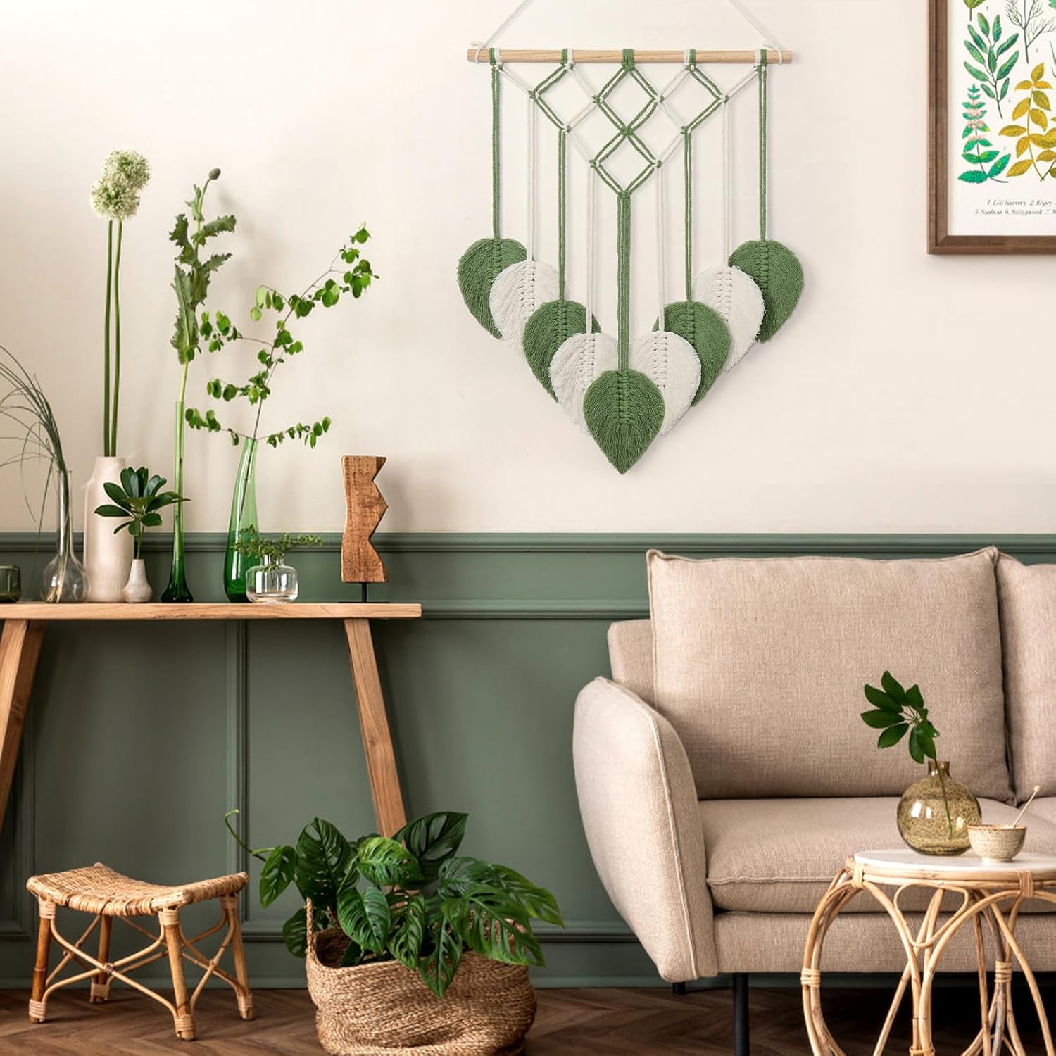 Macrame Green Leaf Boho Wall Hanging Tapestry Décor