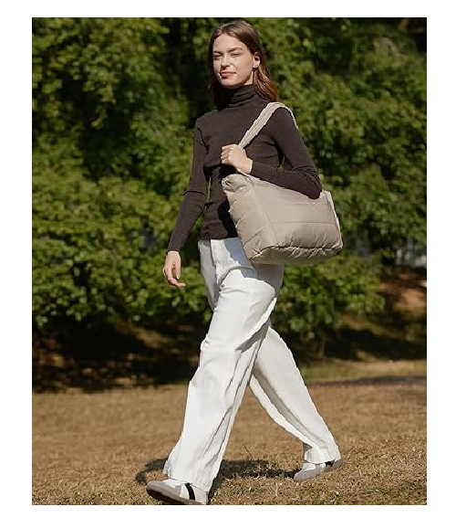 Lightweight Quilted Tote Bag for Women – Puffy Shoulder Handbag with Pockets