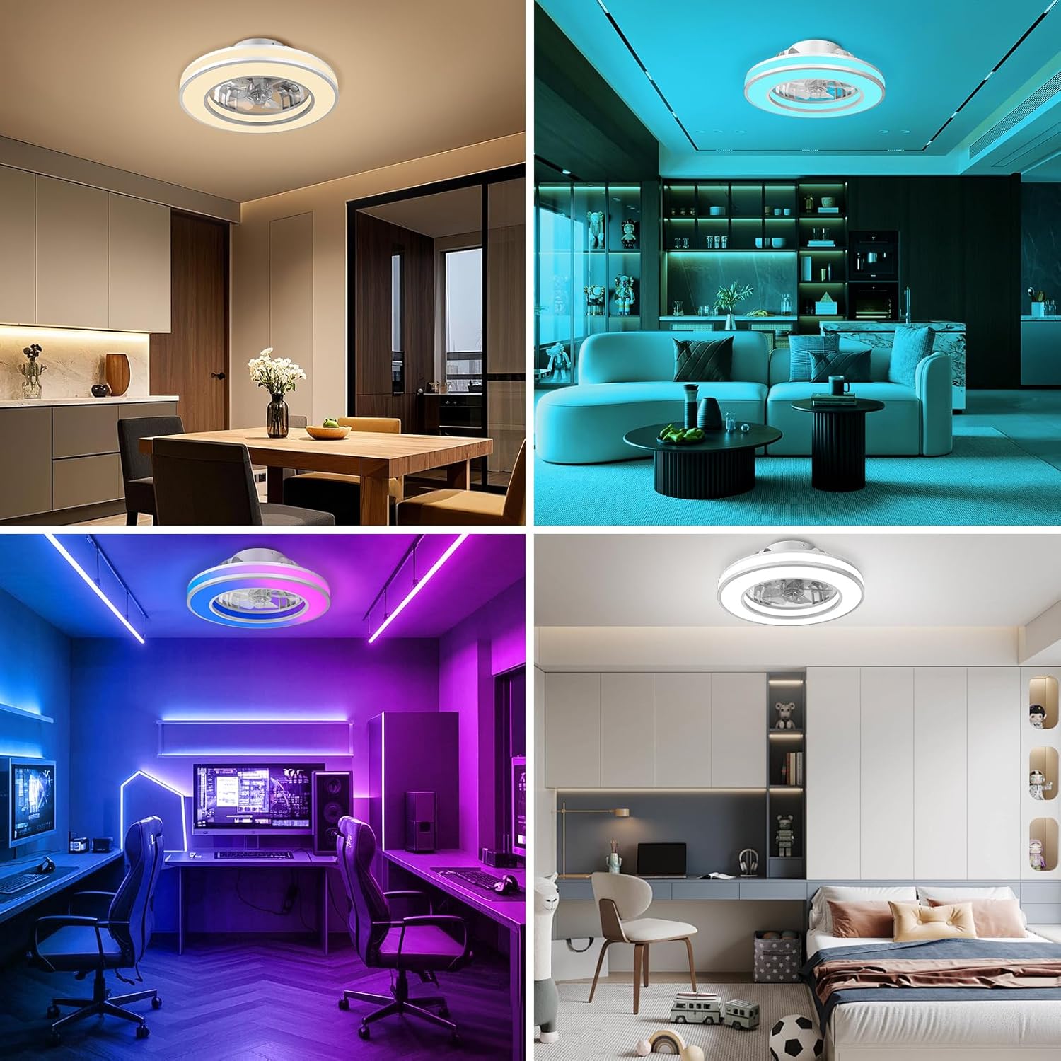 RGB LED Ceiling Fan with Remote & Quiet Reversible Motor