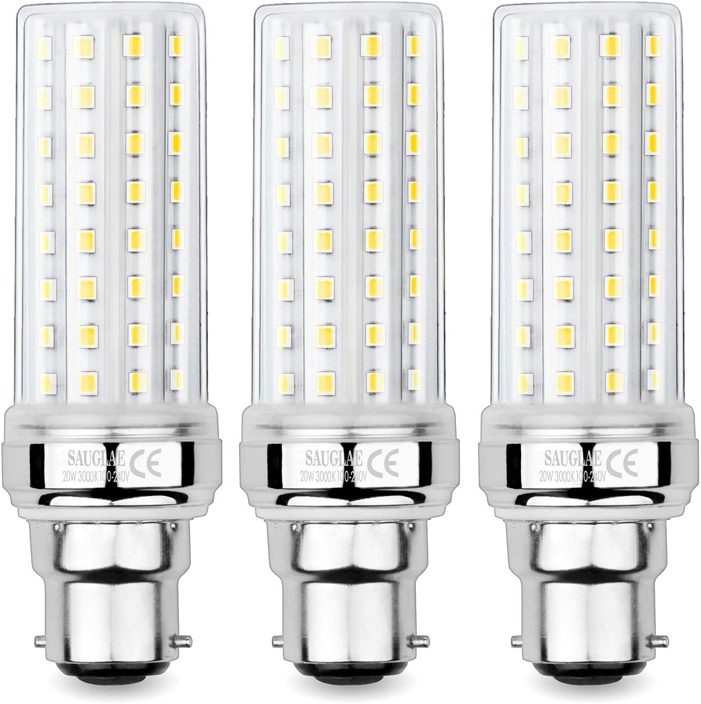 20W LED Corn Bulbs, 150W Incandescent Bulbs Equivalent, 3000K Warm White, 2300Lm, B22 Bayonet Cap Light Bulbs, 3-Pack