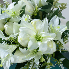 Artificial Lily & Eucalyptus Arrangement with LED Glass Vase