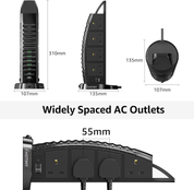 8-Way Tower Extension Lead with 6 USB Ports (2 Type-C), 2M Cable & Surge Protection