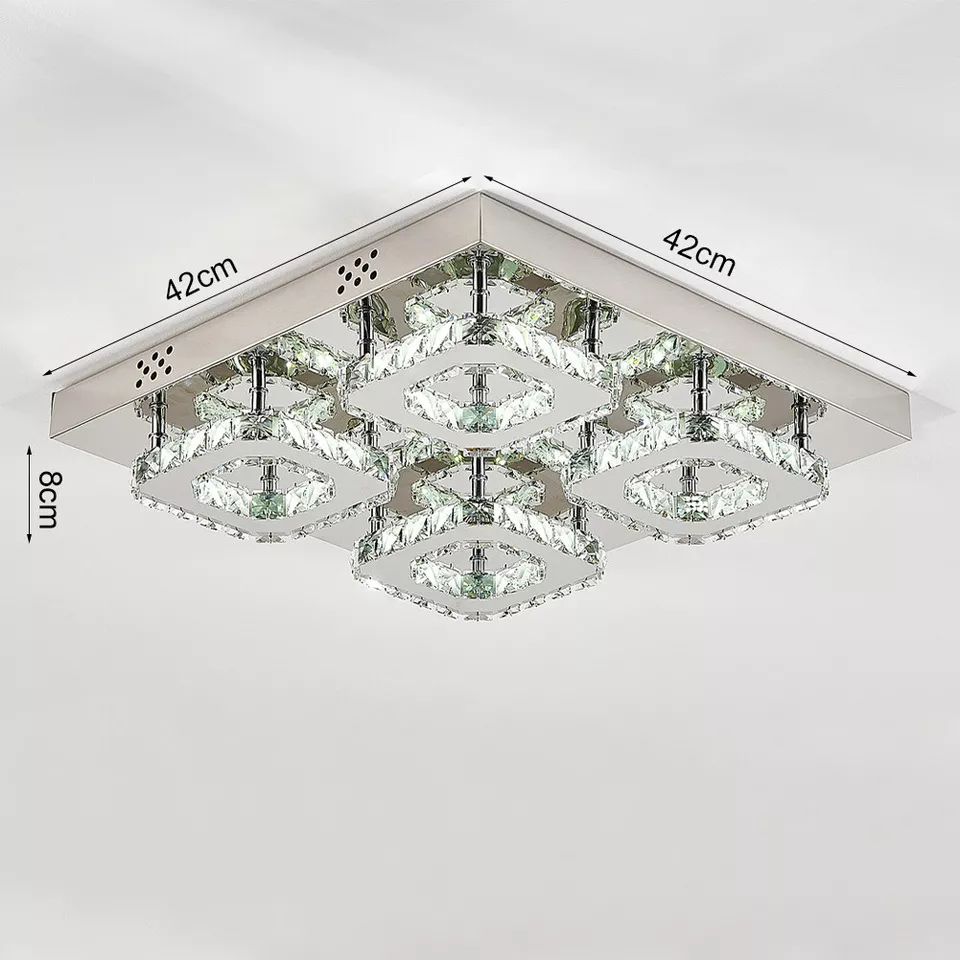 Modern Square Crystal LED Ceiling Light – Elegant Chrome Chandelier for Living Room, Bedroom & More