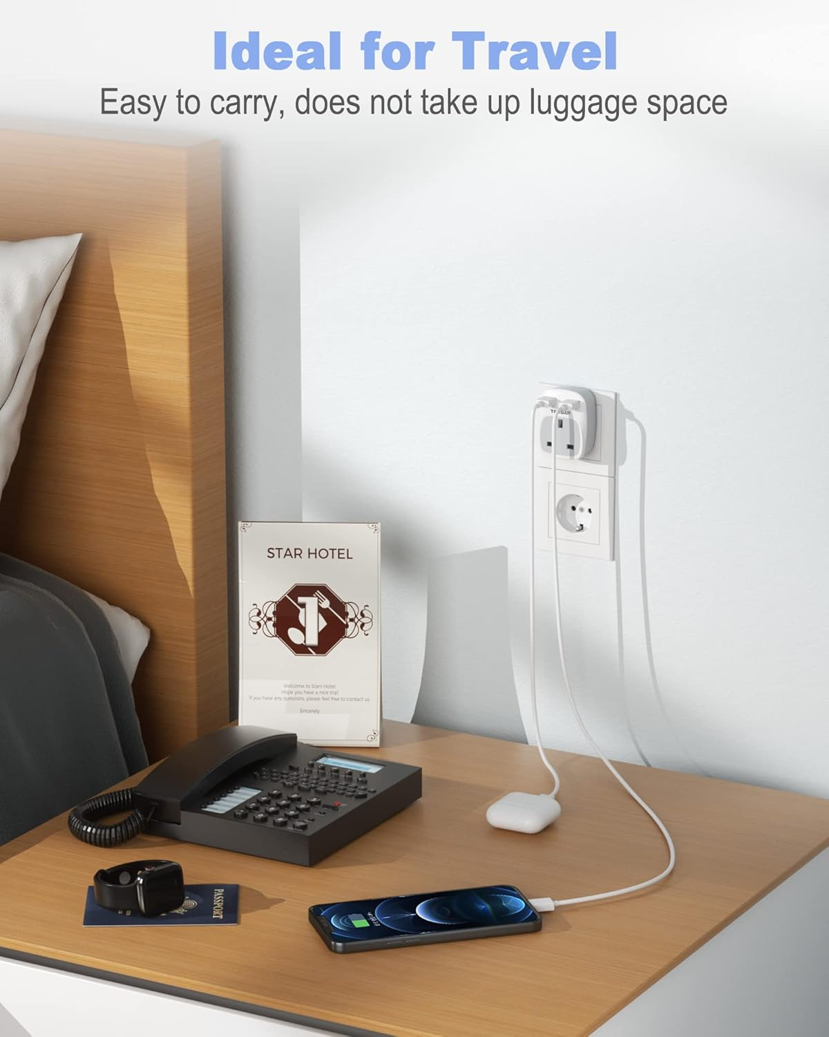 Travel Adapter with 2 USB Ports, Type E/F Grounded Plug for Europe