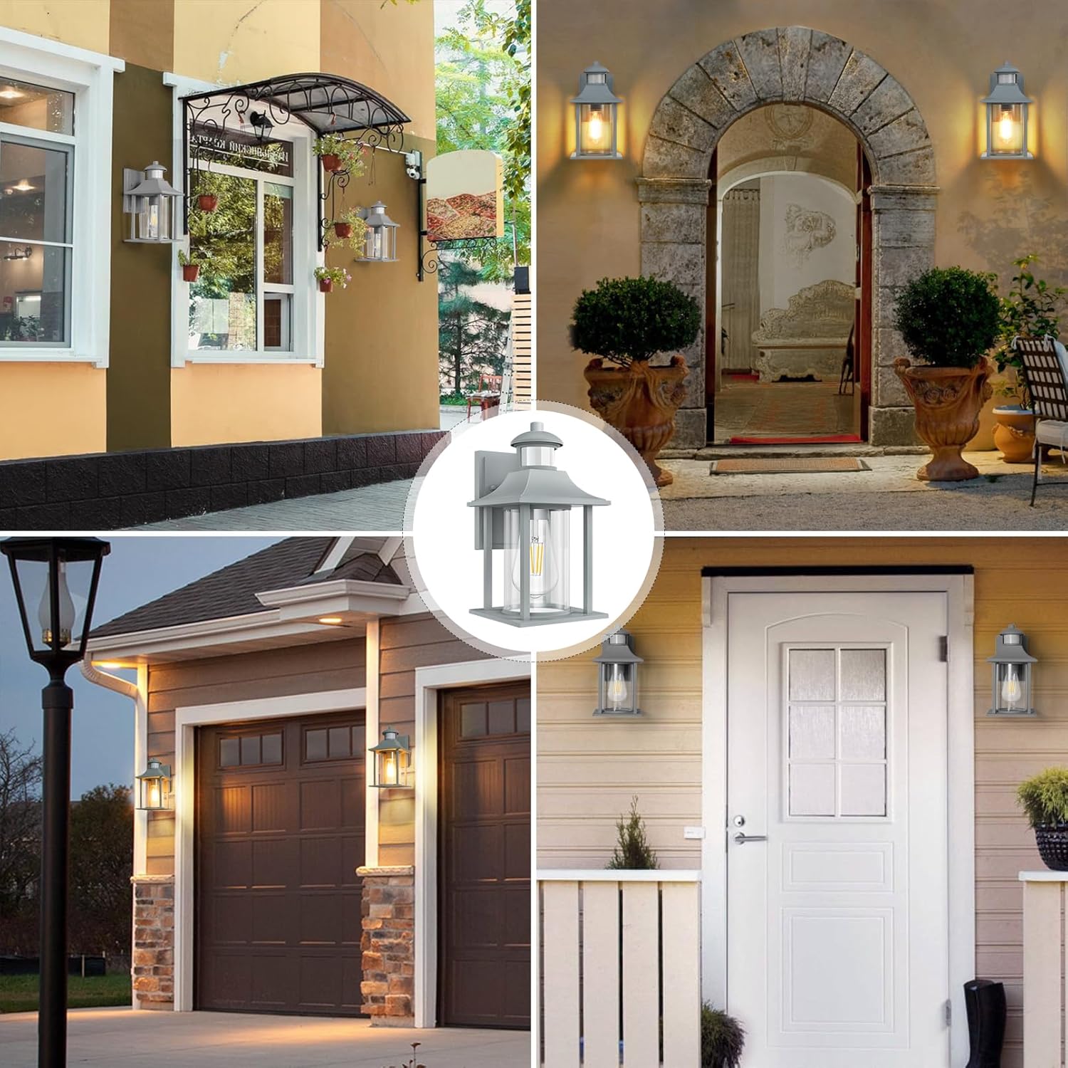 Grey Outdoor Motion Sensor Wall Light with 3 Modes & Bulb