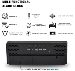 Digital LED Alarm Clock with Snooze, Temperature & Adjustable Brightness (Red)