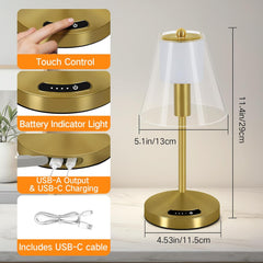 Rechargeable LED Table Lamp with USB Ports & Touch Control