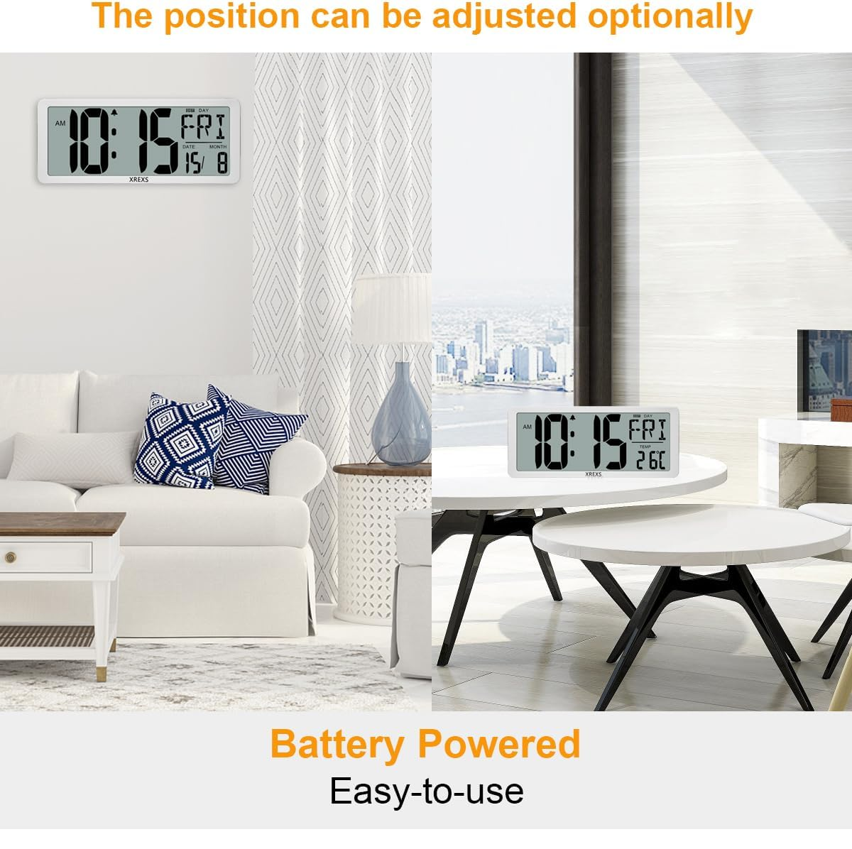 Extra Large LCD Digital Wall Clock with Date, Temperature & Easy Read Display