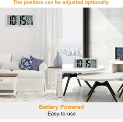 Extra Large LCD Digital Wall Clock with Date, Temperature & Easy Read Display