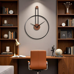 Large Silent Metal & Walnut Decorative Wall Clock