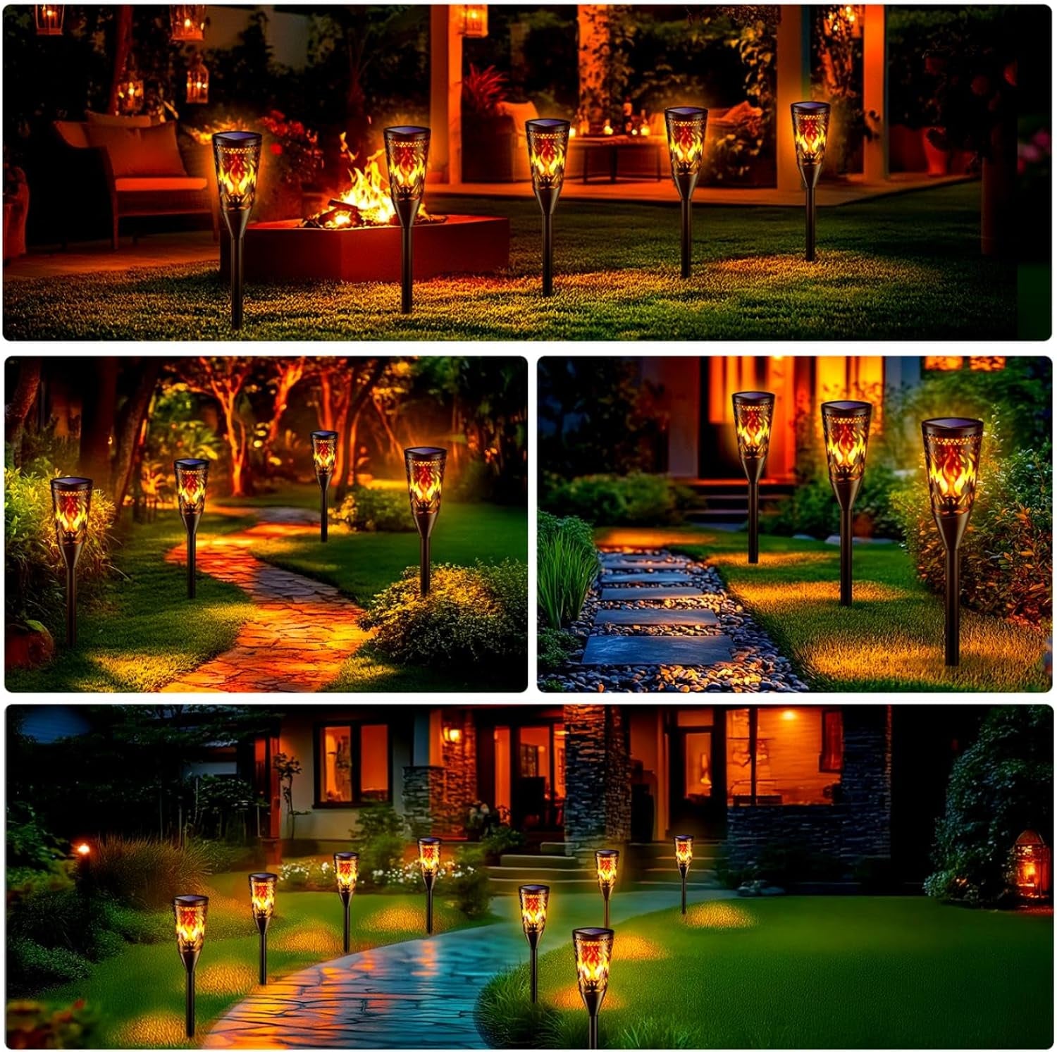 Solar Torch Lights – 6 Pack, Flickering Flame & Steady Modes, Waterproof Outdoor Garden Lights
