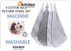 4 Pack Cotton Tea Towels – Absorbent & Durable Kitchen Dish Cloths, Silver