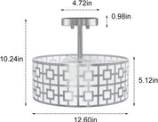 Modern Silver Drum Ceiling Light – 3-Bulb Semi Flush Mount Fixture