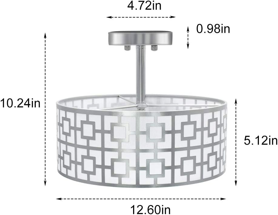 Modern Silver Drum Ceiling Light – 3-Bulb Semi Flush Mount Fixture