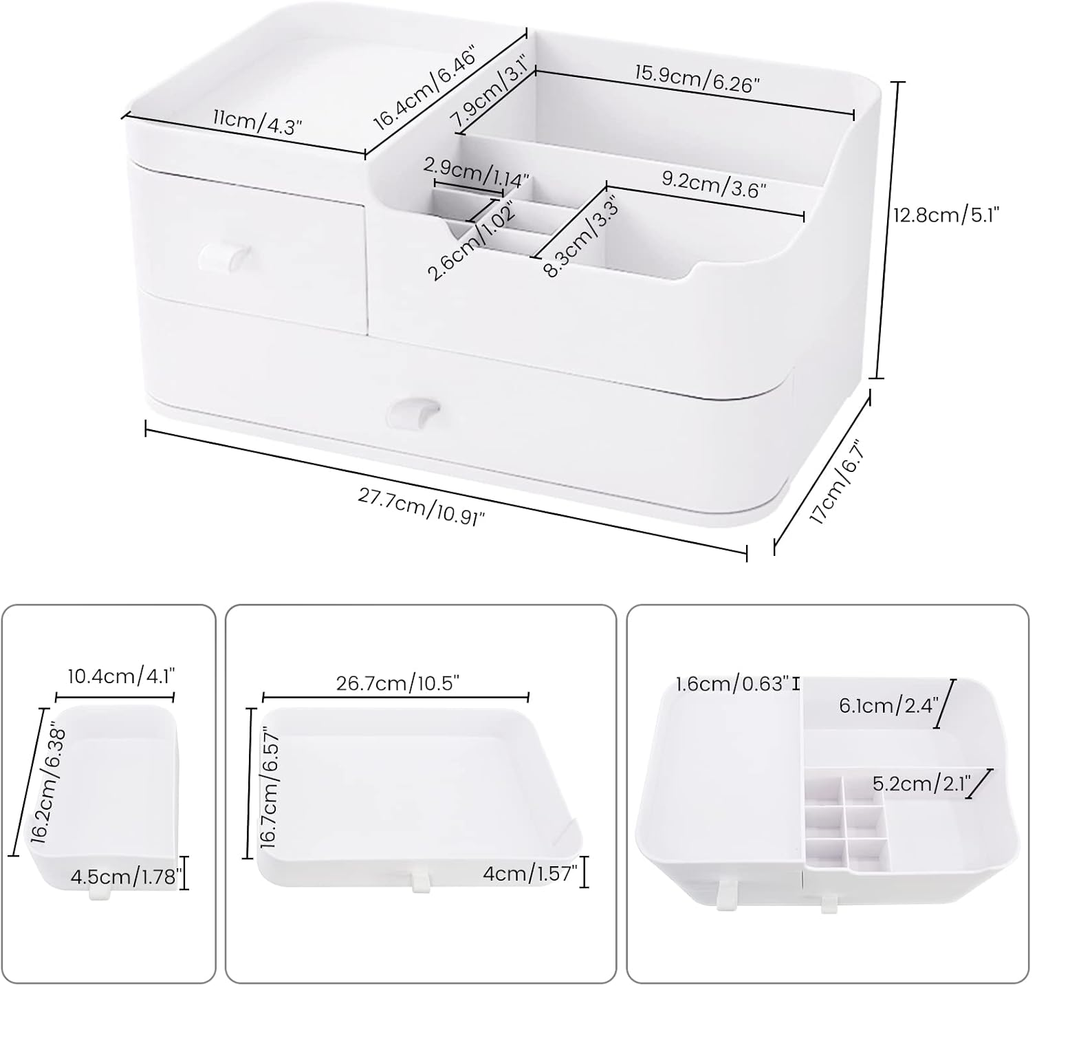 White Makeup Organizer Box with Drawers – Skincare & Cosmetic Storage Case