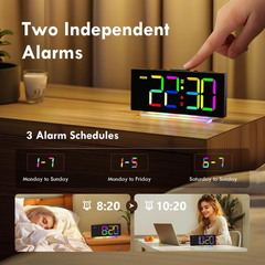 Curved Digital Alarm Clock with RGB Night Light, Snooze & Adjustable Brightness