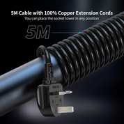 12-Way Tower Extension Lead with 5 USB Ports & USB-C Fast Charger, 5M Cable, 3250W