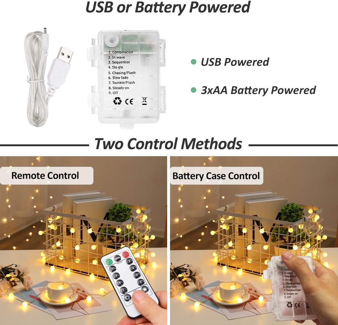 15M Globe Fairy Lights – 100 LEDs, Remote Powered