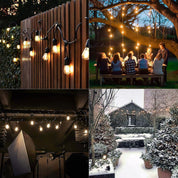 48FT Outdoor LED String Lights, S14 Festoon Lights with 15 E27 Sockets, IP65 Waterproof, 2700K Warm White for Garden, Patio, Party