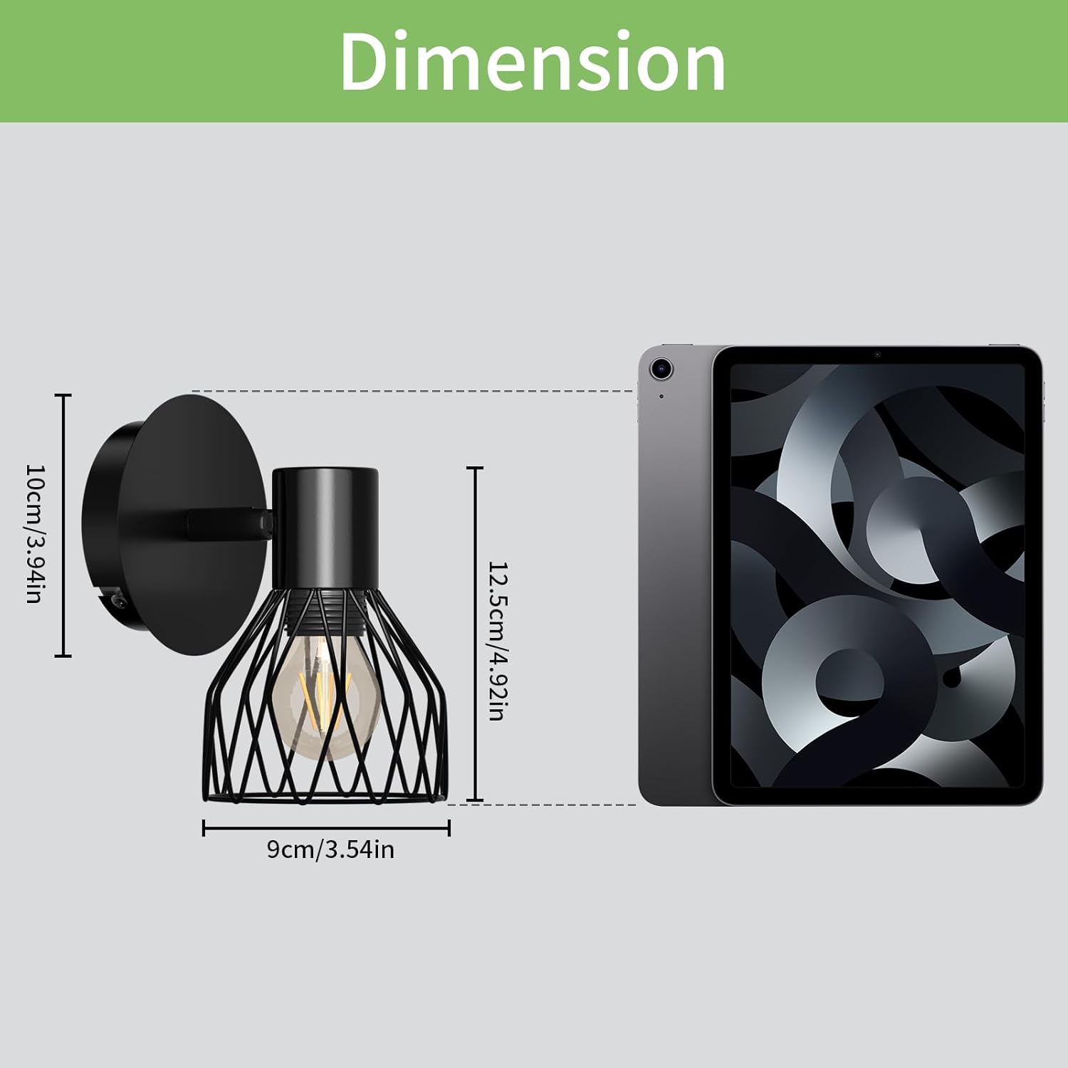Black Industrial Wall Sconces, Rotatable E14, Set of 2