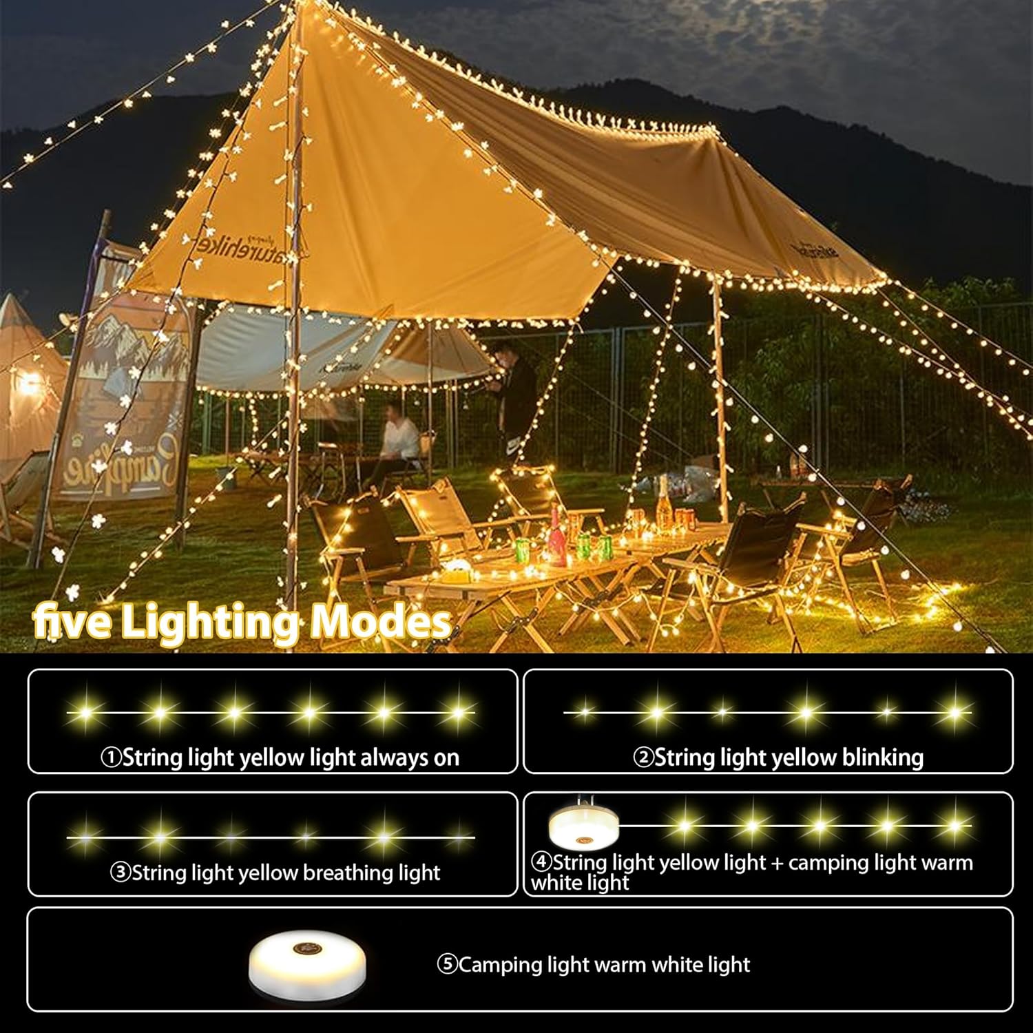 20M Rechargeable Camping String Lights
