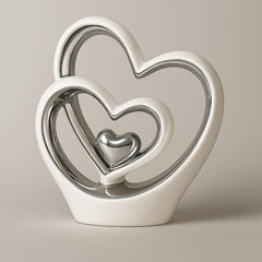 Silver Double Heart Ceramic Ornament for Modern Home Décor