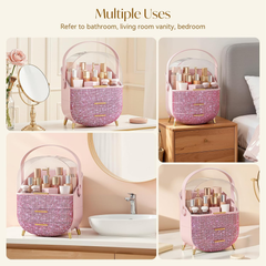 Rhinestone Pink Makeup Organizer with Drawers – Large Dustproof Cosmetic Box