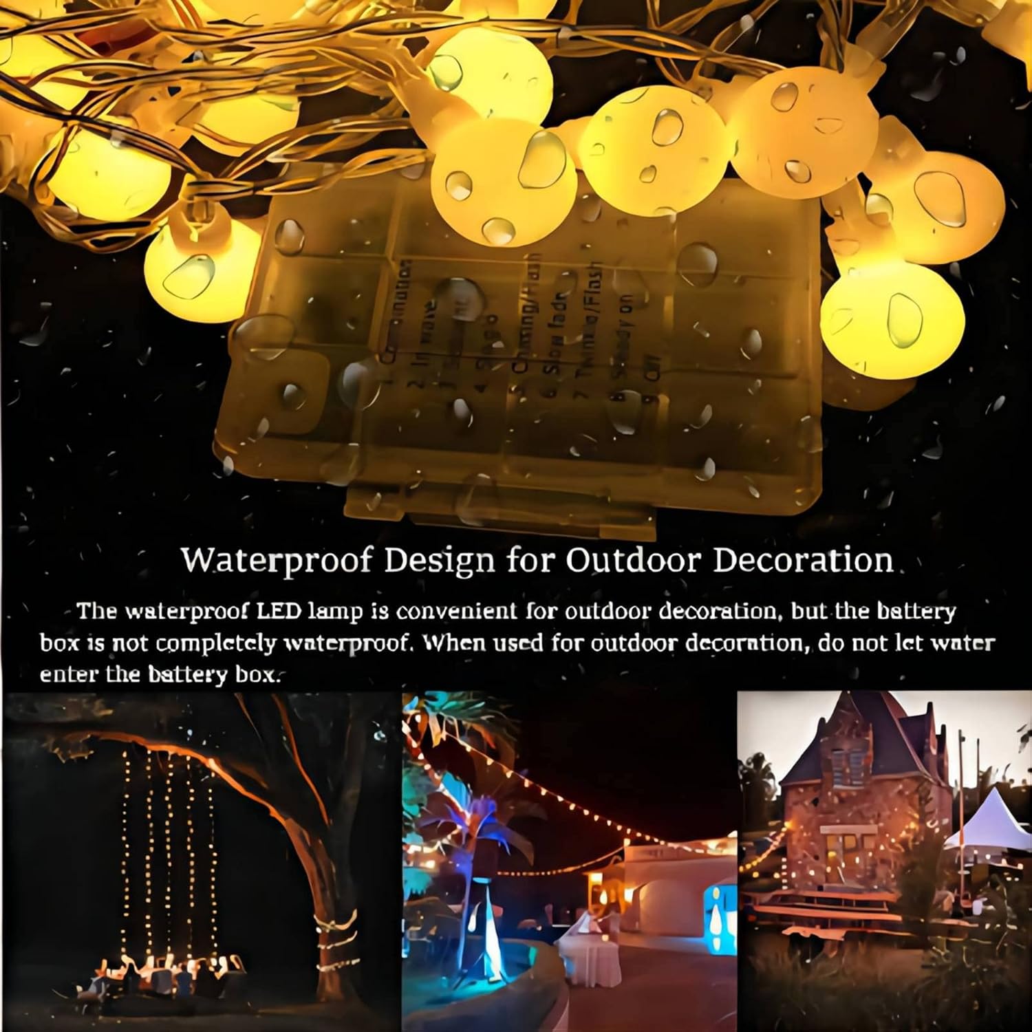 Battery Fairy Lights with 8 Modes – 16ft 50 LEDs Warm White Waterproof Lights
